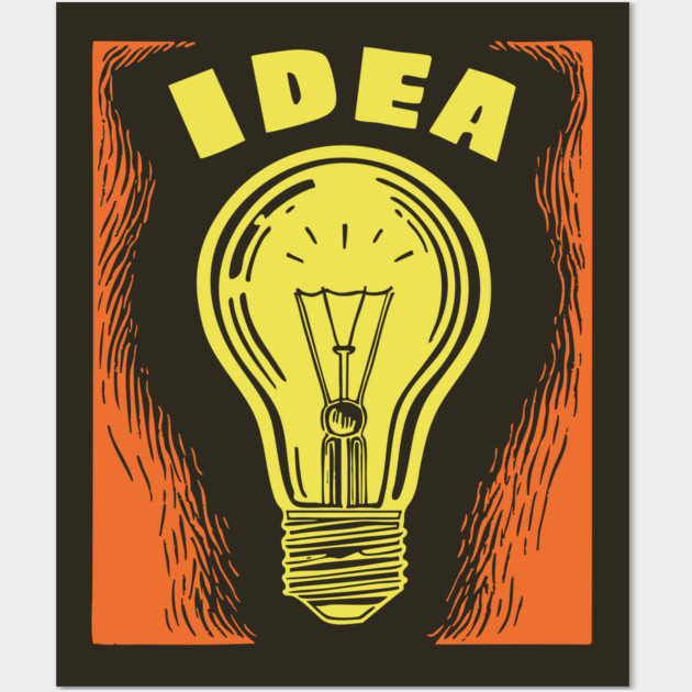 Bright Idea Lightbulb Vintage Linocut Graphic Wall Art by TuncGK