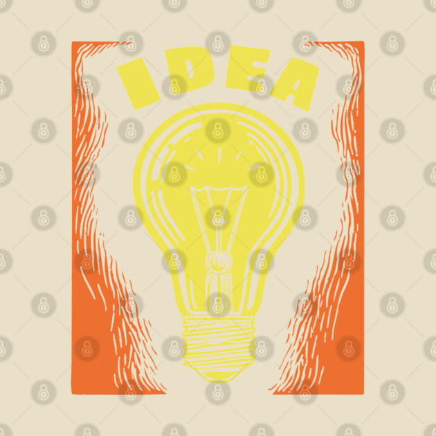 Bright Idea Lightbulb Vintage Linocut Graphic by TuncGK