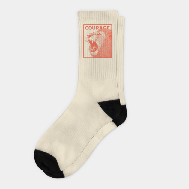 Courage Roaring Lion Motivational Vintage Graphic Socks by TuncGK