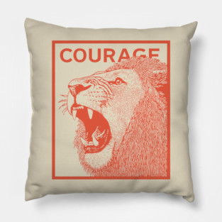 Courage Roaring Lion Motivational Vintage Graphic Pillow