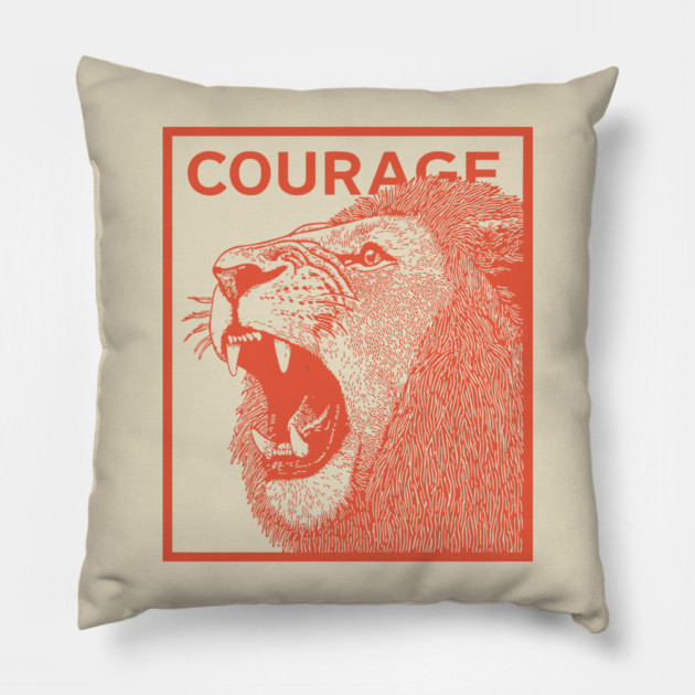 Courage Roaring Lion Motivational Vintage Graphic Pillow by TuncGK