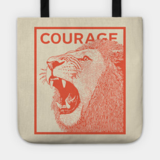 Courage Roaring Lion Motivational Vintage Graphic Tote