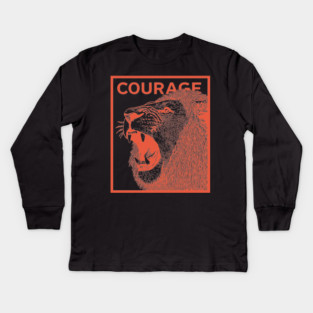 Courage Roaring Lion Motivational Vintage Graphic Kids Long Sleeve T-Shirt