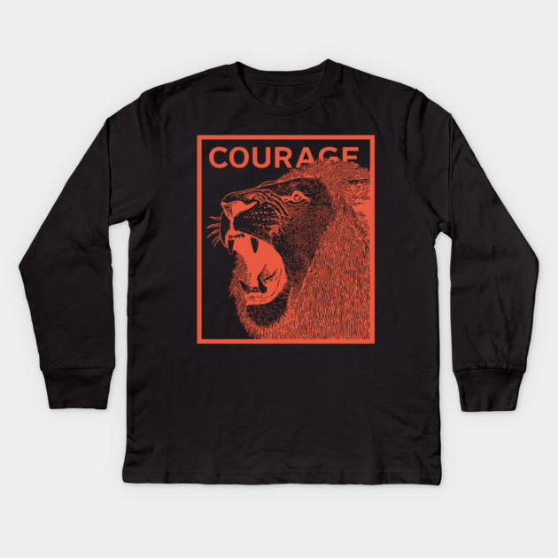 Courage Roaring Lion Motivational Vintage Graphic Kids Long Sleeve T-Shirt by TuncGK