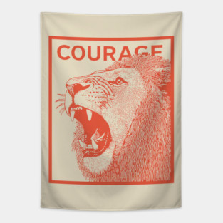 Courage Roaring Lion Motivational Vintage Graphic Tapestry