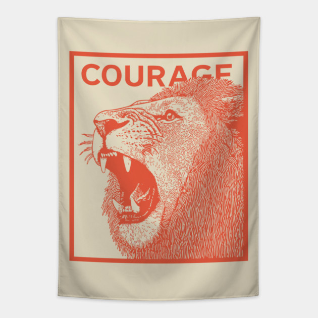 Courage Roaring Lion Motivational Vintage Graphic Tapestry by TuncGK