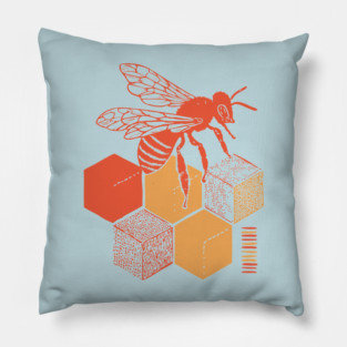 Minimalist Honeycomb and Bee Geometric Art Pillow