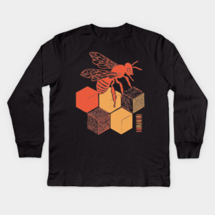 Minimalist Honeycomb and Bee Geometric Art Kids Long Sleeve T-Shirt