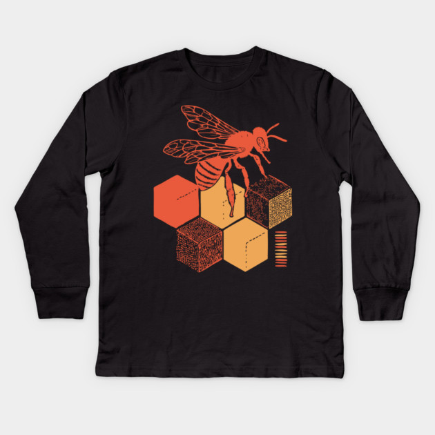 Minimalist Honeycomb and Bee Geometric Art Kids Long Sleeve T-Shirt by TuncGK