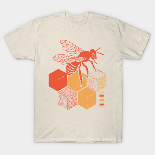 Minimalist Honeycomb and Bee Geometric Art T-Shirt by TuncGK