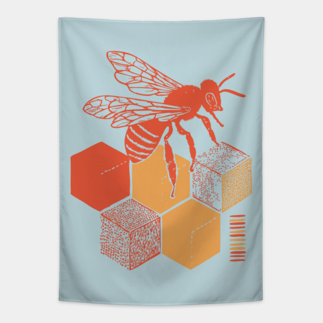 Minimalist Honeycomb and Bee Geometric Art Tapestry by TuncGK