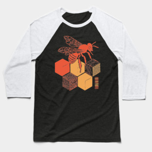 Minimalist Honeycomb and Bee Geometric Art Baseball T-Shirt