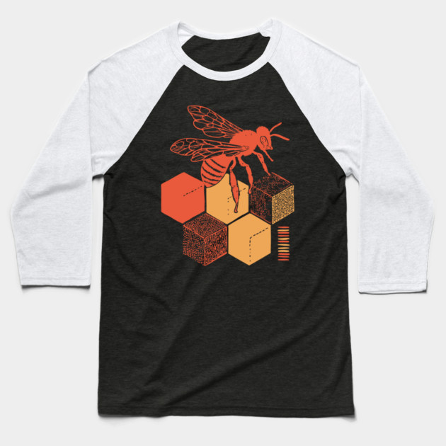 Minimalist Honeycomb and Bee Geometric Art Baseball T-Shirt by TuncGK