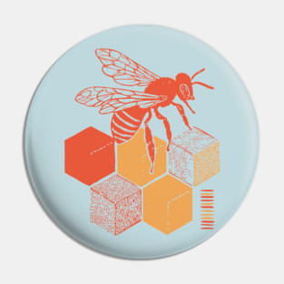 Minimalist Honeycomb and Bee Geometric Art Pin