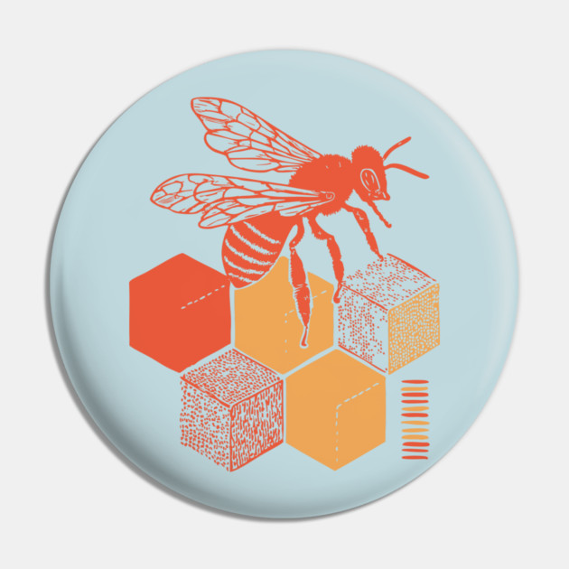 Minimalist Honeycomb and Bee Geometric Art Pin by TuncGK
