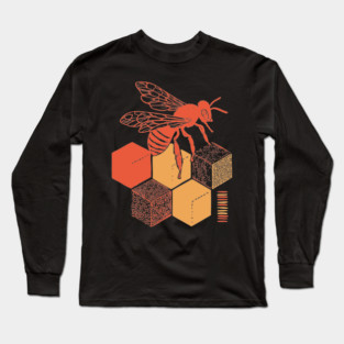 Minimalist Honeycomb and Bee Geometric Art Long Sleeve T-Shirt