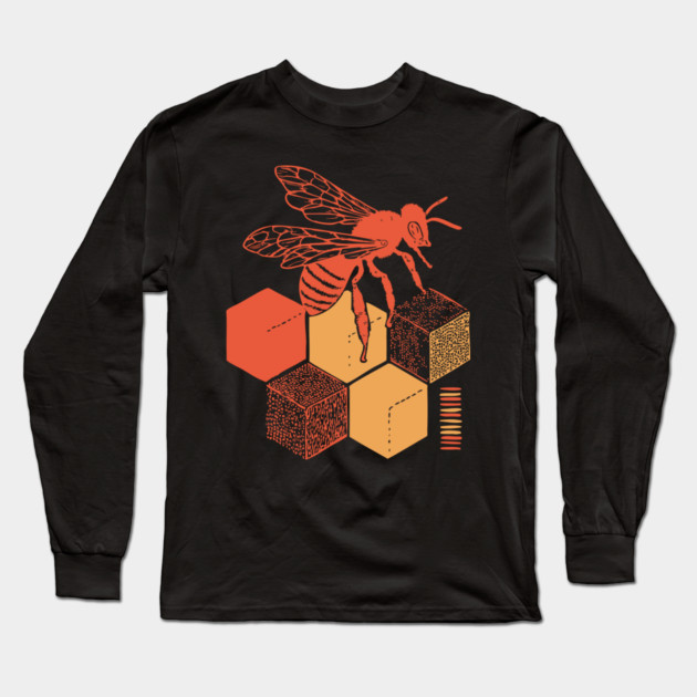 Minimalist Honeycomb and Bee Geometric Art Long Sleeve T-Shirt by TuncGK