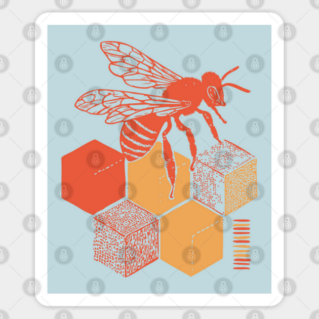 Minimalist Honeycomb and Bee Geometric Art Sticker by TuncGK