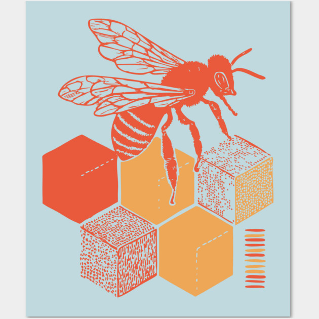 Minimalist Honeycomb and Bee Geometric Art Wall Art by TuncGK