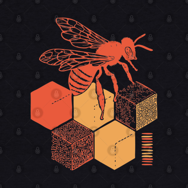Minimalist Honeycomb and Bee Geometric Art by TuncGK