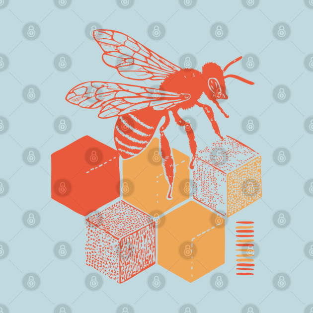 Minimalist Honeycomb and Bee Geometric Art by TuncGK