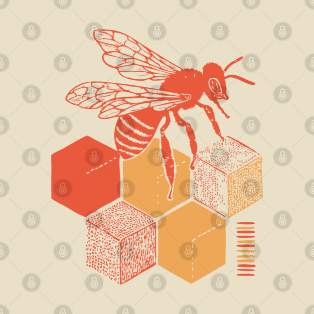 Minimalist Honeycomb and Bee Geometric Art by TuncGK