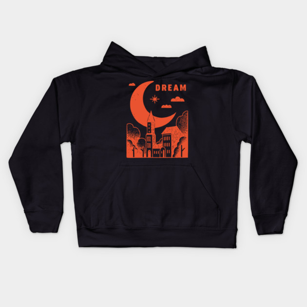 Urban Dreamer Crescent Moon Lo-fi Aesthetic Kids Hoodie by TuncGK