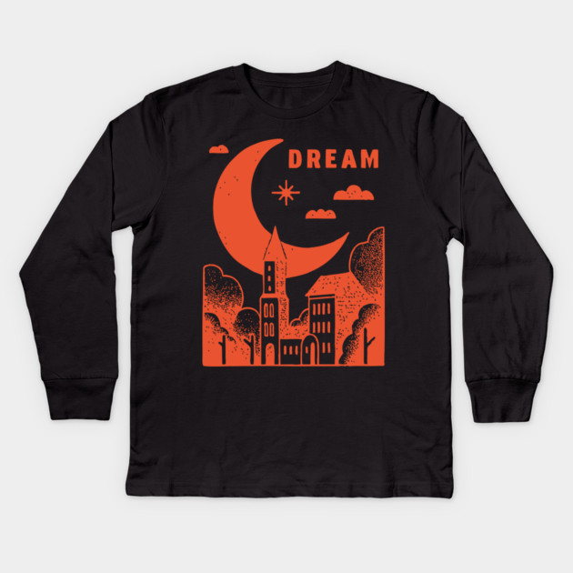 Urban Dreamer Crescent Moon Lo-fi Aesthetic Kids Long Sleeve T-Shirt by TuncGK