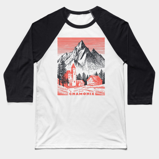 Chamonix France Vintage Ski Travel Poster Baseball T-Shirt by TuncGK