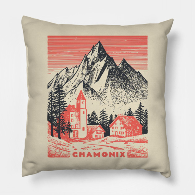 Chamonix France Vintage Ski Travel Poster Pillow by TuncGK