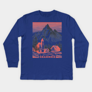 Chamonix France Vintage Ski Travel Poster Kids Long Sleeve T-Shirt