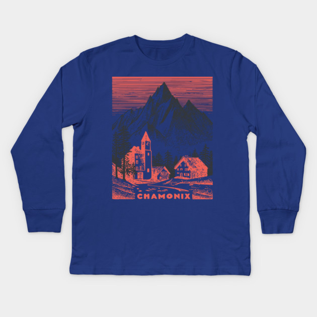 Chamonix France Vintage Ski Travel Poster Kids Long Sleeve T-Shirt by TuncGK