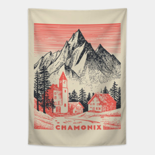 Chamonix France Vintage Ski Travel Poster Tapestry