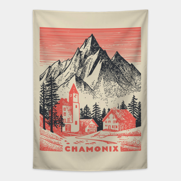 Chamonix France Vintage Ski Travel Poster Tapestry by TuncGK