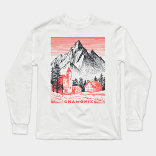Chamonix France Vintage Ski Travel Poster Long Sleeve T-Shirt