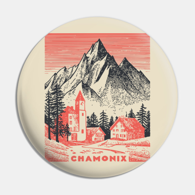 Chamonix France Vintage Ski Travel Poster Pin by TuncGK