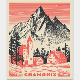 Chamonix France Vintage Ski Travel Poster Posters and Art