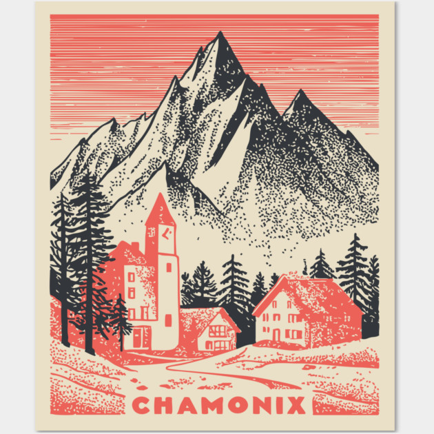 Chamonix France Vintage Ski Travel Poster Wall Art by TuncGK