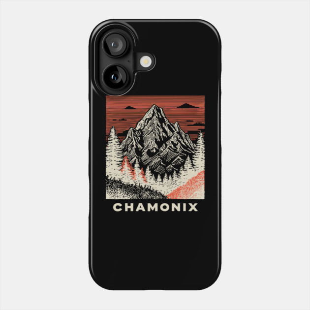Chamonix Mountains Rugged Woodcut Style Art Phone Case by TuncGK