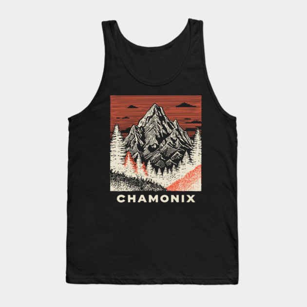Chamonix Mountains Rugged Woodcut Style Art Tank Top by TuncGK