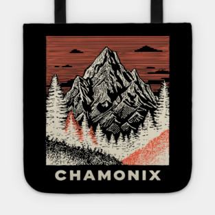 Chamonix Mountains Rugged Woodcut Style Art Tote
