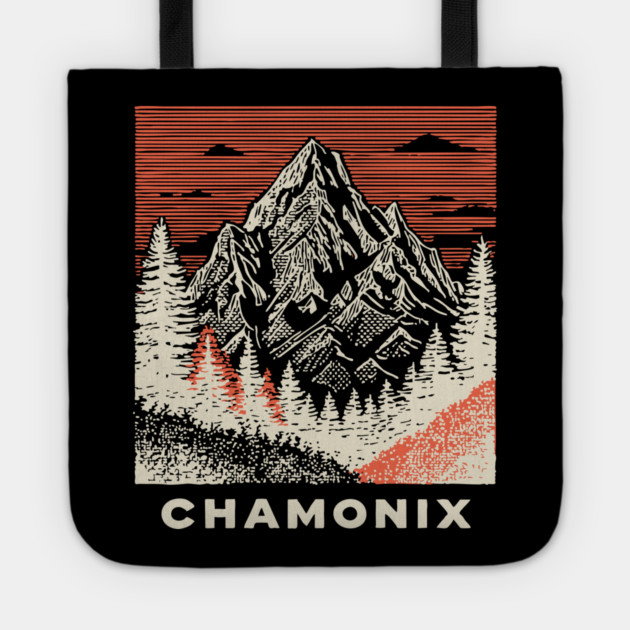 Chamonix Mountains Rugged Woodcut Style Art Tote by TuncGK