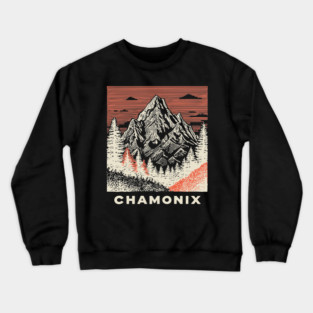 Chamonix Mountains Rugged Woodcut Style Art Crewneck Sweatshirt