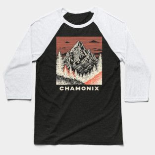Chamonix Mountains Rugged Woodcut Style Art Baseball T-Shirt