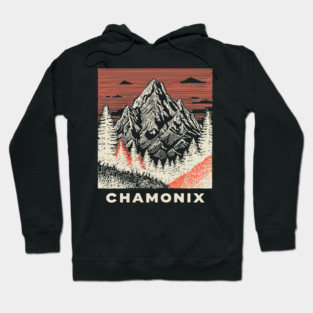 Chamonix Mountains Rugged Woodcut Style Art Hoodie