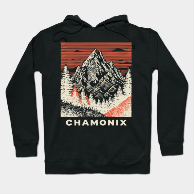 Chamonix Mountains Rugged Woodcut Style Art Hoodie by TuncGK