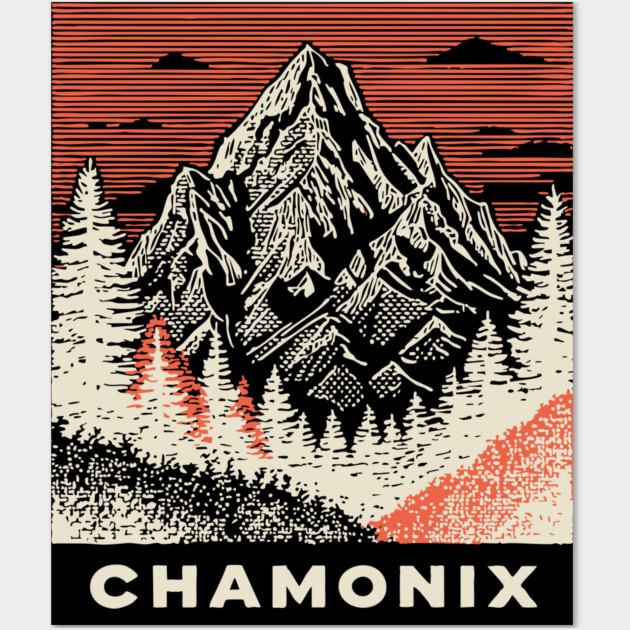 Chamonix Mountains Rugged Woodcut Style Art Wall Art by TuncGK