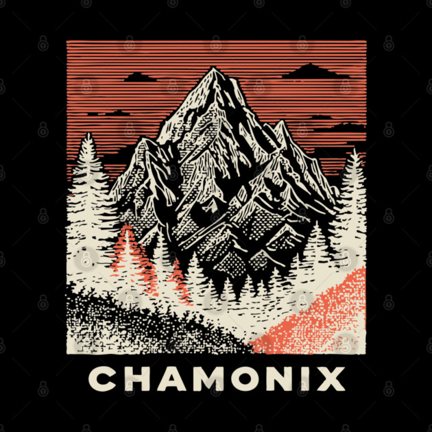 Chamonix Mountains Rugged Woodcut Style Art by TuncGK