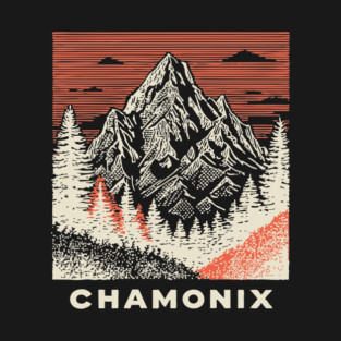 Chamonix Mountains Rugged Woodcut Style Art T-Shirt
