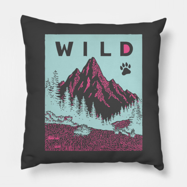 Go Wild Mountains Nature Adventure Graphic Pillow by TuncGK